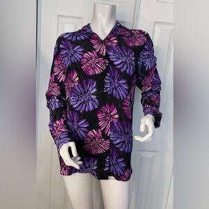 💯Silk Elegant Floral Women's Blouse - Black and Purple
